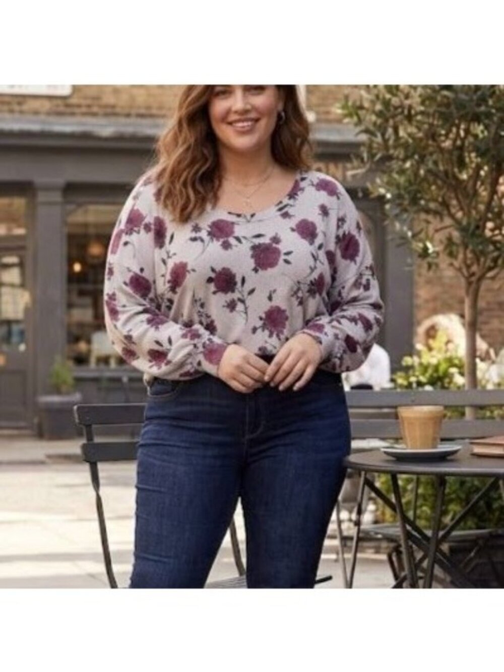 Torrid Drop Shoulder Long Sleeve Rib Tee Womens Plus Size 6X Floral Waffle Knit